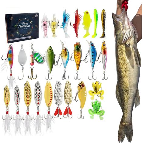 Calendrier de l'Avent Leurres de Pêche 24 Jours de Pêche Festive en Avent,Multifonction Eau Douce Eau Salée Fête Père Petit Ami Pêcheur Vacances (1/5)