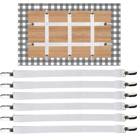 Juego de 6 pinzas invisibles para manteles de exterior, pinzas invisibles para manteles, pinzas elásticas para sujetar un mantel, mesa de picnic, sofá cama (blanco) (1/5)