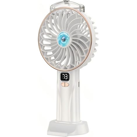 Ventilateur portable Aigostar blanc et or 4,3" à 3 pales, 5 vitesses, 2400 mAh, avec support de table