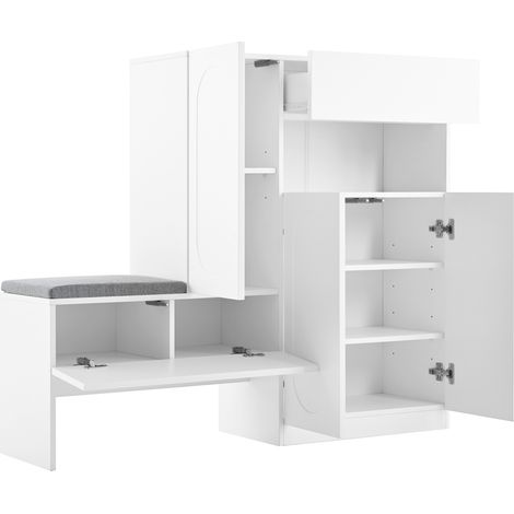 Scarpiera 2 in 1 con panca imbottita bianca 130 x 35 x 110 cm (1/5)