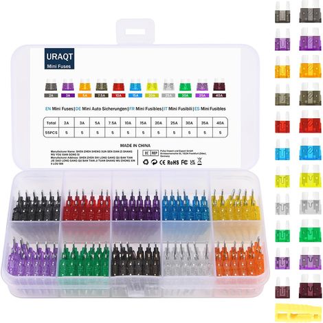 55pcs Fusible Voiture Set, 22Pcs Fusible Voiture Standard et 33pcs Mini Jeu de Fusibles Auto avce 1pcs Extracteur pour Truck/RV/Camion/Moto (2A/3A/5A/7.5A/10A/15A/20A/25A/30A/ 35A/40A) (1/5)