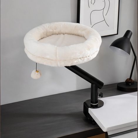 Lit hamac pour chat de bureau blanc cassé avec rotation 360° (1/5)