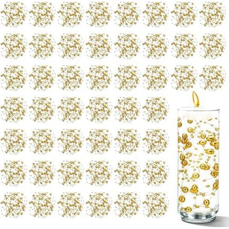 Guirlande de 50 perles artificielles - Cordon de perles dorées - Guirlande décorative pour vases, bougies flottantes, centre de table - Idéale pour mariages, décorations printanières et festives (1/5)