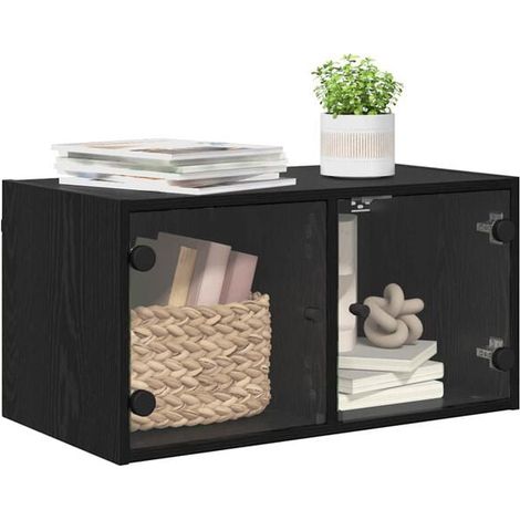 Étagère Murale de Rangement 68 x 37 x 35 cm, Meuble Mural en Bois d'Ingénierie avec Finition Chêne Noir, Placard Suspendu Moderne pour Salon, Cuisine ou Salle de Bain (1/5)