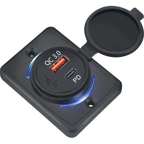 1 chargeur de voiture, 18 W, QC 3.0 et USB PD, étanche, tension d'entrée 12-24 V, pour téléphone, tablette, GPS et camion (1/5)