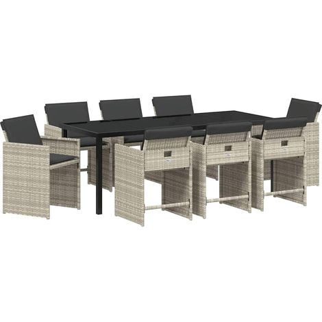 Maison Exclusive - Set da Pranzo per Giardino 9 pcs Grigio chiaro polyrattan