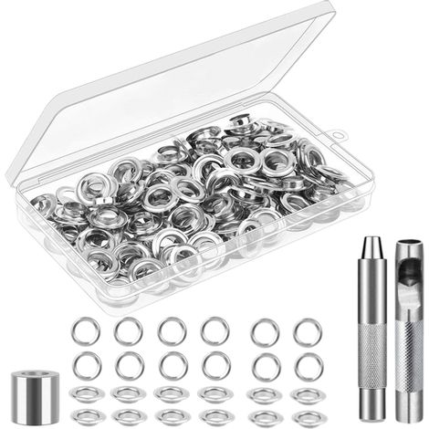 100 Kit d'œillets, 12 mm, Laiton, 3 outils, Bâches, Tissus (1/5)