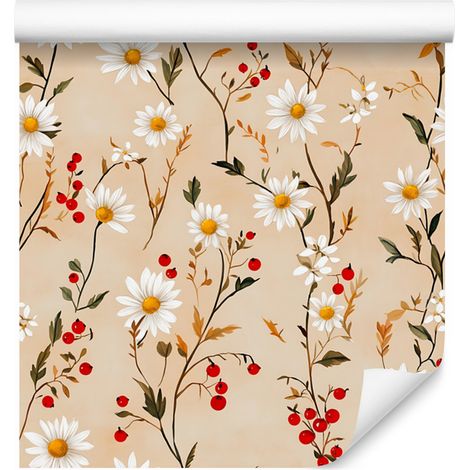 Papier peint Daisy crème, beige et or pour salon et chambre 50x1000 cm (1/5)