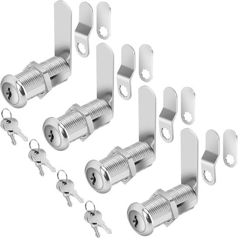 Serrure d'armoire, serrures à came 1-1/2 pouce à clés identiques, ensemble serrures à came pour rangement camping-car, coffre à outils, alliage de zinc (lot de 4, 1-1/2 pouce)