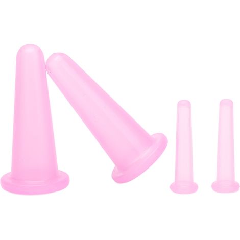 4-teiliges Schröpfset, Massage-Therapie-Schröpfgläser, praktisch, kompakt, leicht, weich, flexibel, abwaschbar, Gesichtsmassagegerät, Rosa (1/5)