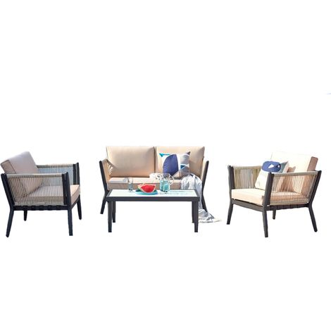 Salon jardin alu et corde écru-noir ANAHMA