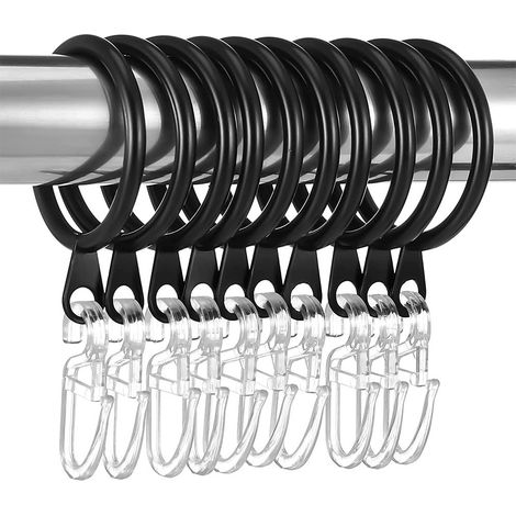 50 Pièces Anneaux Rideaux en métal et 60 Pièces Crochet Rideau, Anneaux pour Tringle à Rideaux, Diamètre Intérieur 30mm, Crochet pour Rideaux, Rideaux de Lit et Rideaux de Douche - Noir (1/5)