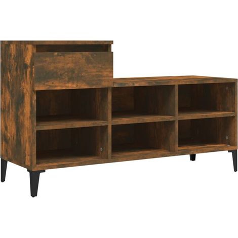 Meuble à chaussures, chêne fumé, 102 x 36 x 60 cm, bois d'ingénierie (1/5)