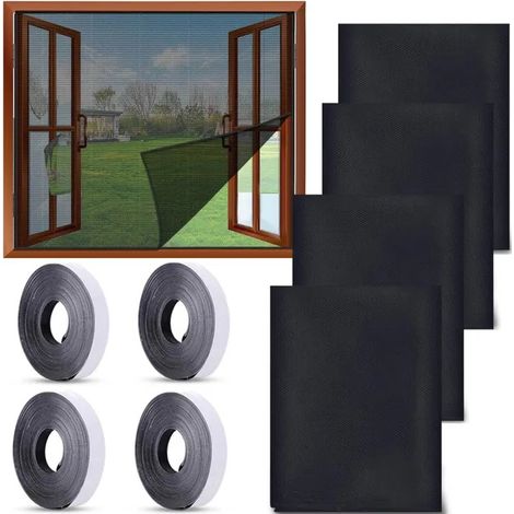 Lot de 4 Moustiquaire Fenêtre Écran, Filet Écran Insecte Fenêtre Moustiquaire en Maille Filet Avec 4 Auto Rubans Adhésifs 130 x 150 cm (1/5)