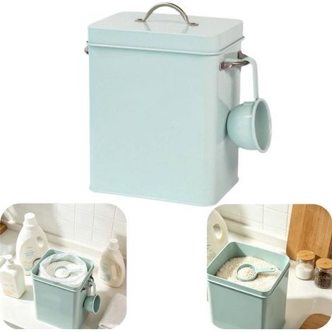 Boîte de rangement pour lessive en poudre Boîte de rangement hermétique pour riz Boîte de rangement pour croquettes pour chien Boîte de rangement en métal (bleu, 1620cm) (1/5)