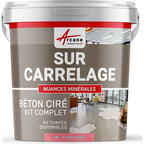 Béton ciré sur carrelage, cuisine, salle de bain, mural, sol, plan de travail, décoratif, revêtement, douche, kit - 5 m² (en 2 couches) Pitaya Rose - ARCANE INDUSTRIES