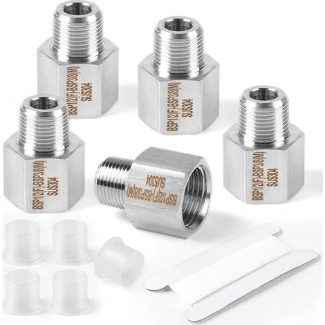 LALAGO 5 Pcs 1/2 "femelle BSP x 3/8" mâle BSP filetage forgé en 304 acier inoxydable réducteur connecteur hexagonal, Raccord de Tuyau Rond, Raccord réducteur à douille hexagonale (1/5)