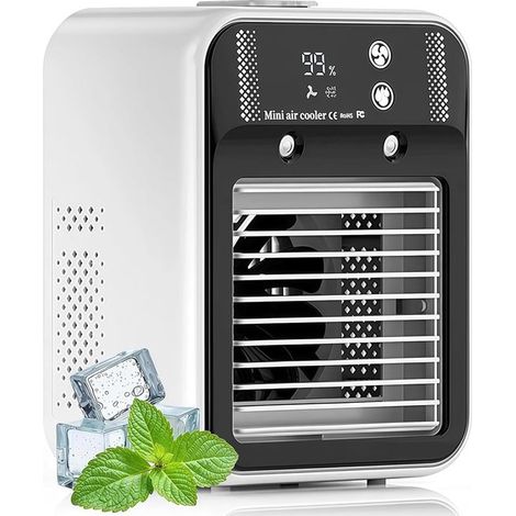 Condizionatore d'aria portatile silenzioso da 500 ml, umidificatore, timer 2/4 ore, 2 velocità, digitale, classe energetica A, bianco. (1/5)