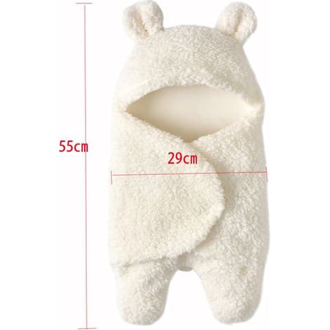 Couverture d'emmaillotage pour bébé, ours en peluche mignon, ultra douce, pour nouveau-né, automne/hiver, 0-6 mois, blanche (1/5)