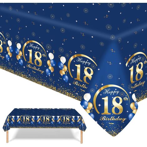 Nappe 18ème anniversaire 2 pièces, Bleu Or Décoration de fête 137x274 cm