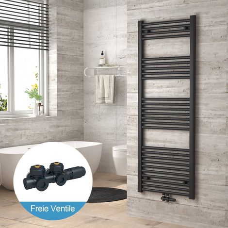 Heilmetz Radiadores toalleros de agua conexión intermedia Incluye conexiones de radiador 140x60cm Antracita Radiador + Antracita Válvula