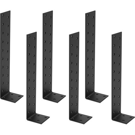 6 Pièces Equerre de Fixation Metal, Ancrages Plat, Supports d'ancrage, Raccord d'angle En acier galvanisé, Equerre 90 degrés en L, Supports d'angle pour Bois, Noir, 200 x 40 x 40 mm (1/5)