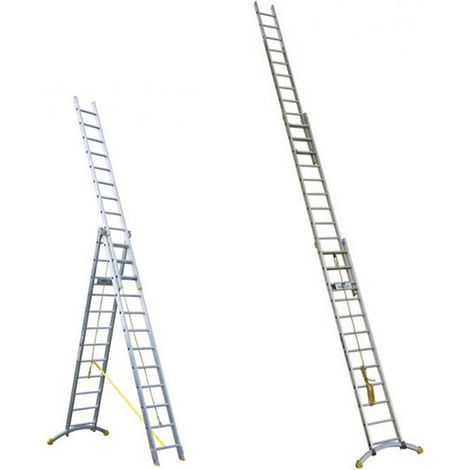 Echelle coulissante 3 plans 3x14 barreaux - Longueur 8,7m / pliée 3,75m - Hauteur escabeau 5,64m - TRC314-R