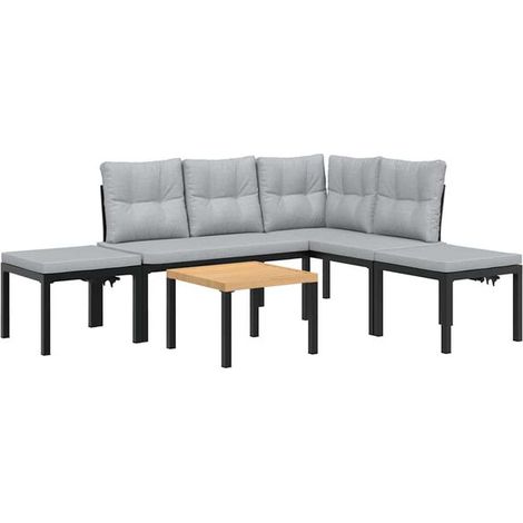 Ensemble de mobilier de jardin cinq pièces avec coussins, structure en acier thermolaqué noir. (1/5)