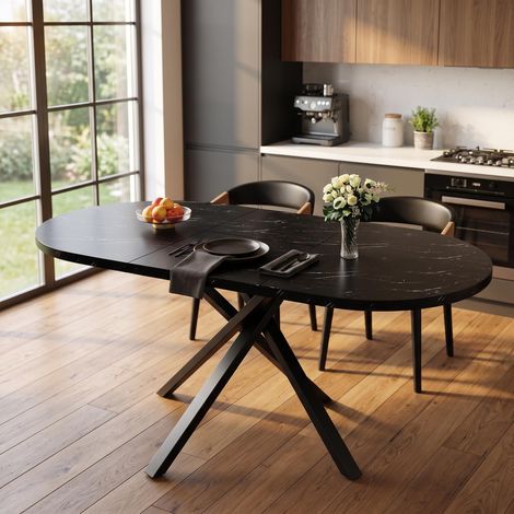 FurnitureR Marble Round Extendable Dining Table 100 to 140cm X Frame (1/5)