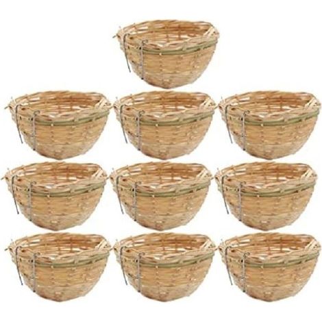 10pcs nids d'oiseaux 10,2 cm, pour canaris, cages en bambou, nid d'oiseau en paille tissé à la main (1/5)