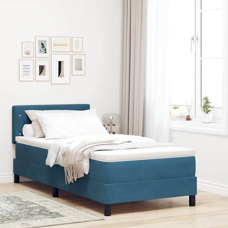 LED Boxspringbett mit Matratze Dunkelblau 90 x 200 cm Samt