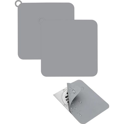 2 Pièces Bouchon de Vidange Anti-Odeur en Silicone.Bouchons de Douche Anti-Odeur en Silicone, 20×20 cm, Gris, Siphon Carré pour Évier, Baignoire et Canalisation (1/5)