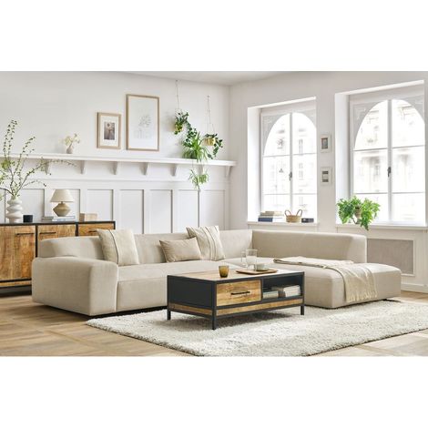 BOBOCHIC - Canapé d'angle fixe LAVENA tissu velours Angle droit Beige (1/5)