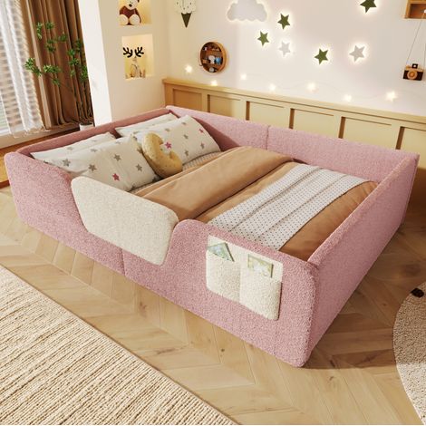 MEUBLIV Lit 140x190 cm rose – barrières amovibles et poche, sans matelas (1/5)