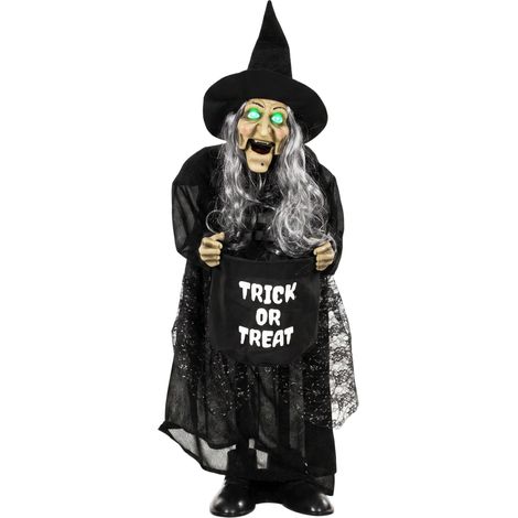 "HOMCOM 37"" Animated Witch Halloween Decoration with Light Up Eyes for Party" (1/5)