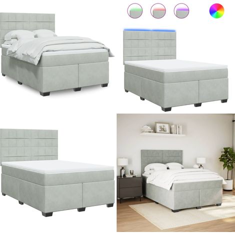 Boxspringbett mit Matratze Hellgrau 140x190 cm Samt - Boxspringbett - Doppelbett - Samtbett - Led Beleuchtung - Höhenverstellbares Kopfteil - Home & Living (1/5)