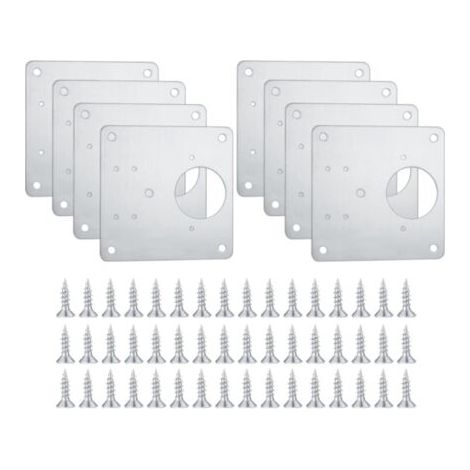 Sollbry 8 Plaques de Réparation de Charnière Armoire, Plaques de Réparation de Porte Armoire de Cuisine avec Trous, Plaques Plates Dissimulées en Acier Inoxydable avec Vis pour Bois, étagères, Portes (1/5)