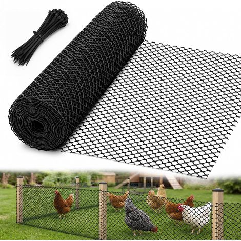 Clôture grillagée enroulable en plastique, 5 m × 40 cm, polyvalente, noire, avec filet, découpable, durable, comme protection d'arbre, barrière pour chat, chien et lapin, ainsi que (10 m × 40 cm)