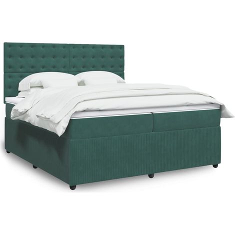 vidaXL Giroletto a Molle con Materasso Verde Scuro 200x200 cm Velluto (1/5)