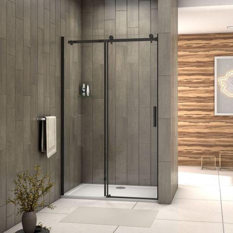 B:140xH:200cm Duschabtrennung Duschkabine Schwarz Schiebetür 8mm NANO Glas Nischentür duschtür (1/5)
