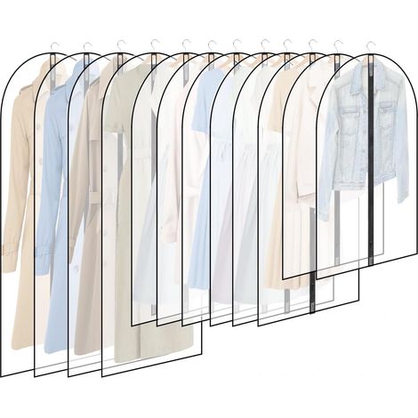 Youyijia 12er Set Atmungsaktive Kleidersäcke mit Reißverschluss Staubdicht, Wasserdicht, Mottenfest, Transparente Kleiderschutzhüllen für Anzüge, Kleider, Jacken, Kleiderschrank & Reise (Schwarz) (1/5)