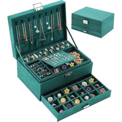 Boîte à Bijoux pour Femme, 3 Couches Rangement Bijoux en Velours, Coffret Bijoux de Voyage, Organisateur à Bijoux Verrouillable, Jewelry Stockage pour Colliers Bagues Bracelets (1/4)
