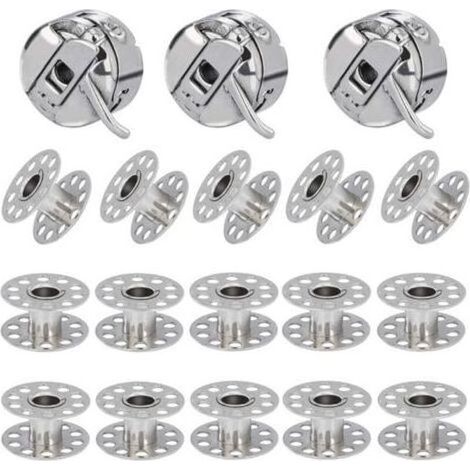 3 Pièces Boîte à Canette pour Machine à Coudre, 15 Pièces Bobine en Métal, Compatible pour Singer Janome Brother Machine à Coudre Domestique Standard