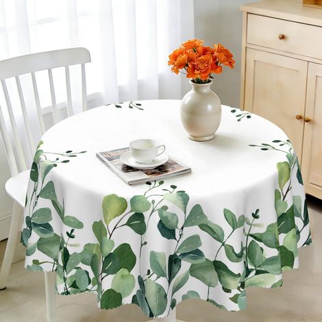 Runde Tischdecke 150 cm abwaschbar, Eukalyptus-Design, Polyester, wetterfest