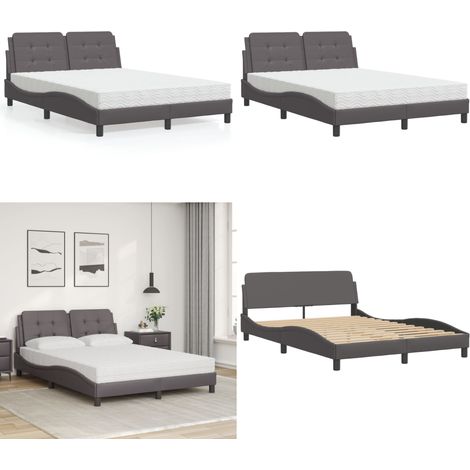 Bett mit Matratze Grau 140x200 cm Kunstleder - Schlafzimmermöbel - Bettgestell - Doppelbett - Bettenrahmen - Kunstlederbett - Home & Living (1/5)