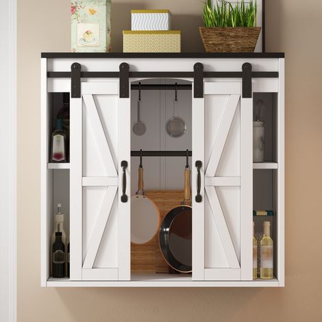 Pensile cucina 80x31x76 cm in MDF bianco con ante scorrevoli salvaspazio – MEUBLIV (1/5)