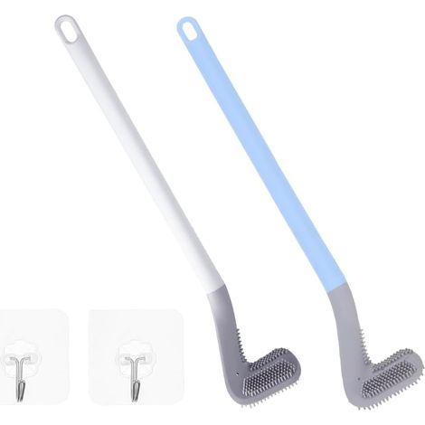 Brosse WC avec nettoyeur de bord, tête de brosse de golf, support mural, brosse de nettoyage WC, ensemble de 2 brosses WC multifonctions