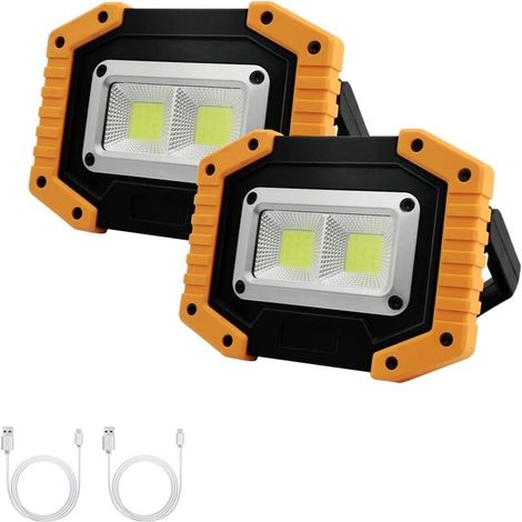 Lampe de travail LED rechargeable, 30 W, 2 000 lm, portable, étanche, rechargeable, avec support, alimentée par batterie, projecteur COB pour panne de courant, urgence, camping, garage-Sans batterie (1/5)