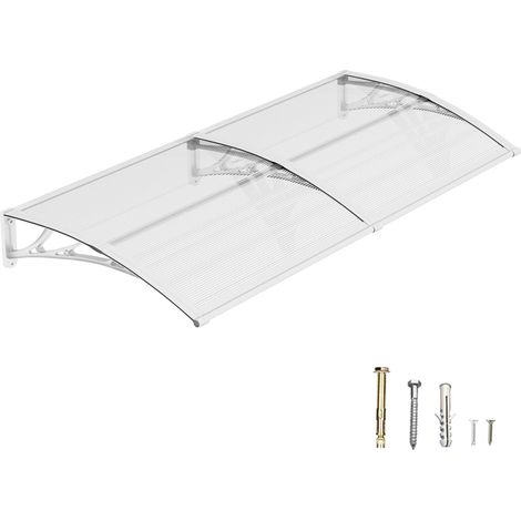 Auvent de Porte d’Entrée 100 × 150 cm, Marquise en Polycarbonate Transparent, Toit de Protection Résistant Contre la Pluie et Les Rayons UV, Gris pour Maison et Entrée (1/5)