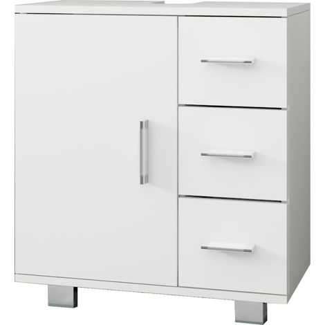 ML-Design Mobile Sottolavabo Bianco 60 x 60,8 x 33 cm in Legno MDF con 3 Cassetti e Anta con Ripiano Armadietto per Lavandino e Mobiletto Multiuso Salvaspazio con Ampio Portaoggetti per Arredo Bagno (1/5)